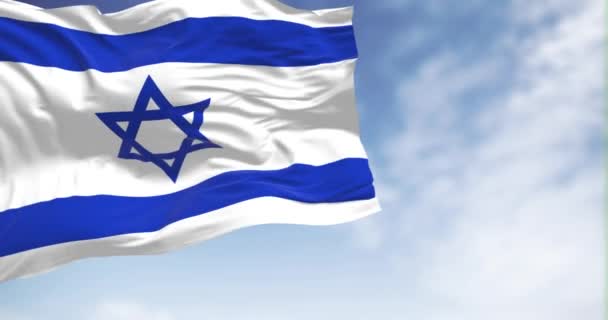 Κράτος Του Ισραήλ Εθνική Σημαία Κυματίζει Μια Σαφή Ημέρα Μπλε — Αρχείο Βίντεο