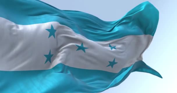 Close Honduras National Flag Waving Three Horizontal Bands Turquoise Five — Stock Video