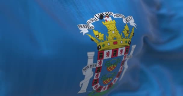 Gros Plan Drapeau Melilla Agitant Ville Autonome Espagne Fond Bleu — Video