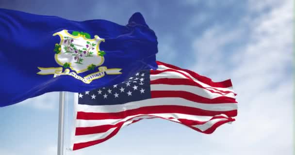 Connecticut Bandeiras Dos Estados Unidos Acenando Vento Dia Claro Sem — Vídeo de Stock