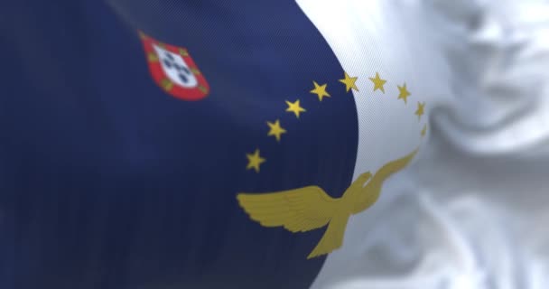 Zbliżenie Flagi Azorów Machających Wietrze Jeden Dwóch Autonomicznych Regionów Portugalii — Wideo stockowe
