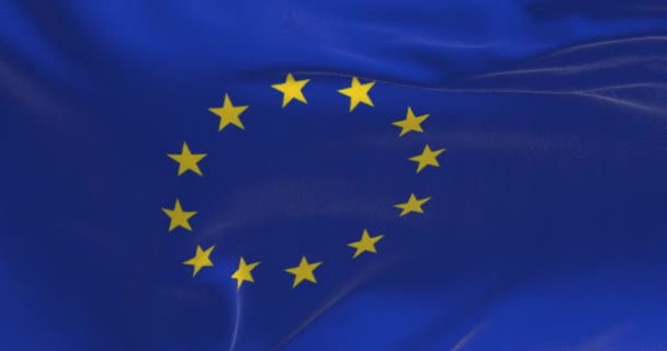 Κοντινό Πλάνο Του Κυματισμού Της Σημαίας Της Ευρωπαϊκής Ένωσης Κύκλος — Αρχείο Βίντεο