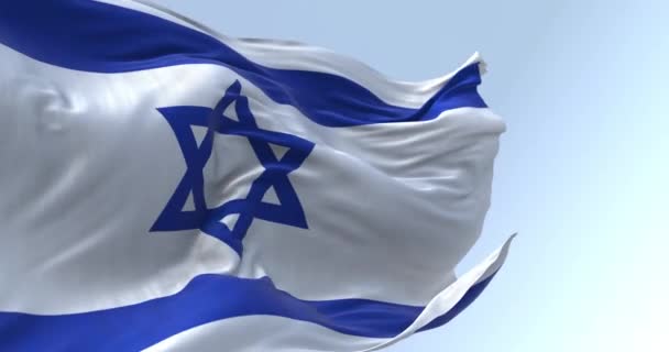 Srail Devleti Bayrağı Açık Bir Günde Dalgalanıyor Mavi Davut Yıldızı — Stok video