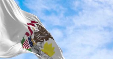 Açık bir günde Illinois eyalet bayrağının yakın çekimi. Illinois 'in mührü altında 
