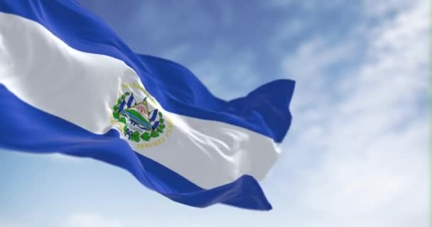 Salvadors Flagga Vinkar Klar Dag Blå Vit Och Blå Horisontella — Stockvideo
