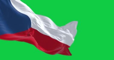 Yeşil arka planda sallanan Çek Cumhuriyeti bayrağı. Kusursuz 3D canlandırma animasyonu. Yeşil ekran. Krom anahtar. Yavaş çekim döngüsü. 4 bin. Seçici odak