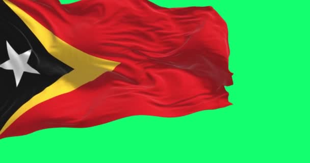 Doğu Timor Ulusal Bayrağı Yeşil Arka Planda Dalgalanıyor Kusursuz Canlandırma — Stok video