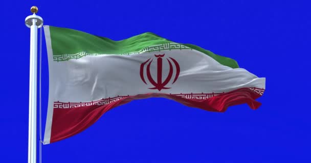 Iran Nationale Vlag Zwaaiend Een Blauwe Achtergrond Naadloze Weergave Animatie — Stockvideo