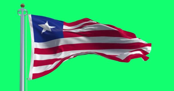 Bandeira Nacional Libéria Acenando Fundo Verde Listras Vermelhas Brancas Estrela — Vídeo de Stock