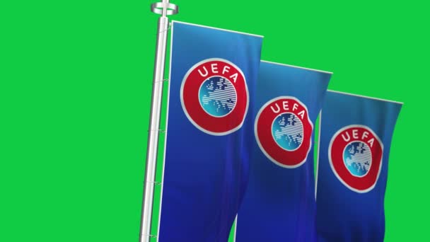 Nyon Oct 2023 Tres Pancartas Verticales Con Logotipo Uefa Ondeando — Vídeos de Stock