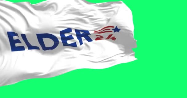 2023年6月20日 アメリカ合衆国ジャージーシティ ラリー エルダー2024年大統領選挙旗が緑色の背景に浮かぶ シームレス3Dレンダリングアニメーション グリーン スクリーン クロマキー スローモーションループ 4Kについて — ストック動画