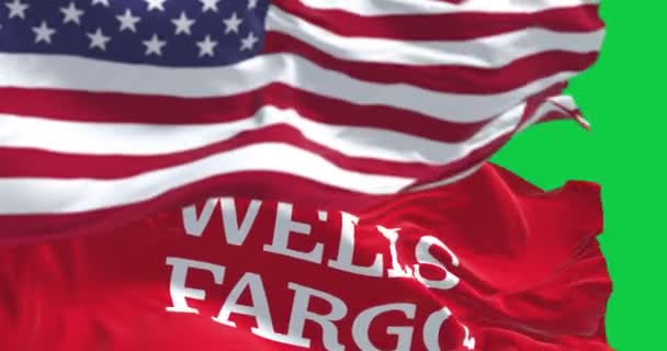 San Francisco Oktober 2023 Pendekatan Bendera Bank Wells Fargo Melambai — Stok Video