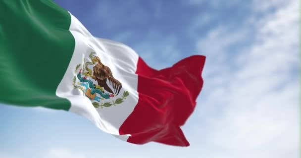 Εθνική Σημαία Του Μεξικού Κυματίζει Μια Καθαρή Μέρα Τρίχρωμος Πράσινος — Αρχείο Βίντεο