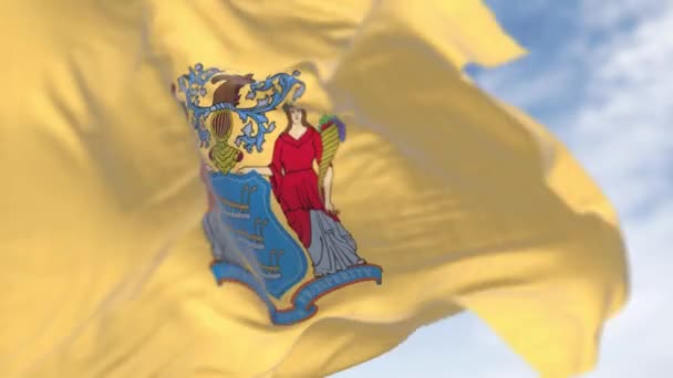 Close New Jersey State Flag Waving Wind State Flag Pride — Stock Video