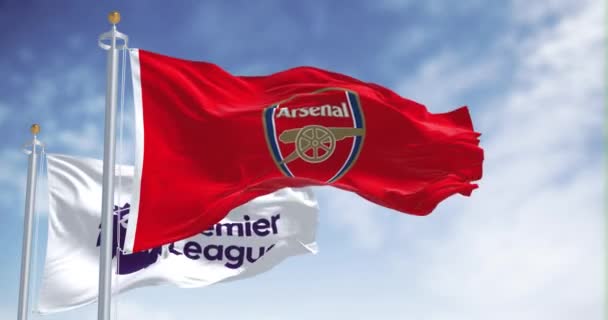 London Juli 2023 Arsenal Football Club Premier League Vlaggen Zwaaien — Stockvideo