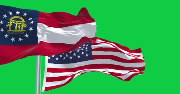 Las Banderas Georgia Estados Unidos Ondeando Pantalla Verde Georgia Estado — Vídeo de stock