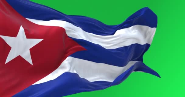 Primo Piano Della Bandiera Nazionale Cuba Sventola Sullo Schermo Verde — Video Stock