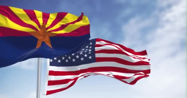Vlaggen Van Arizona Verenigde Staten Wapperen Wind Een Heldere Dag — Stockvideo