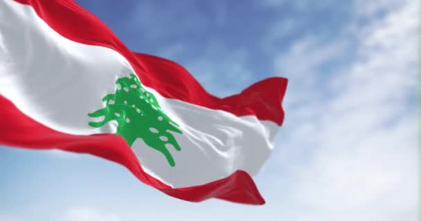 Drapeau National Liban Agitant Jour Clair Trois Bandes Horizontales Rouge — Video