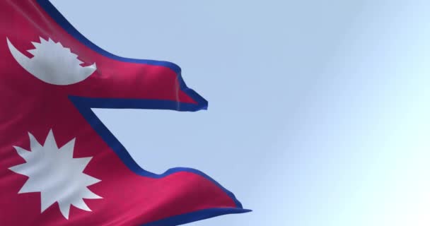 Detailní Záběr Nepálu Národní Vlajka Vlnící Větru Jasného Dne Jediná — Stock video