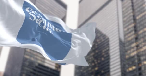 New York Nov 2023 Goldman Sachs Bank Flag Waving Financial — Stock Video