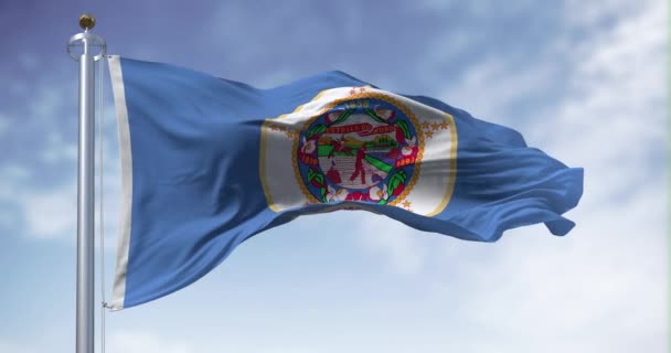 Bendera Negara Bagian Minnesota Melambai Lapangan Biru Dengan Segel Kenegaraan — Stok Video