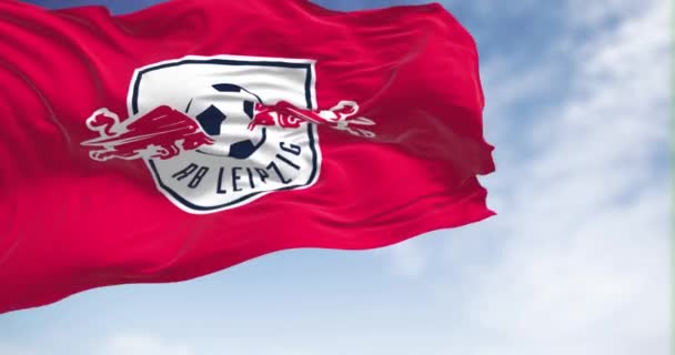 Leipzig Novembro 2023 Bandeira Leipzig Acenando Dia Claro Clube Desportivo — Vídeo de Stock