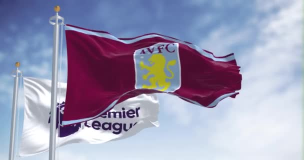 Birmingham Oct 2023 Aston Villa Premier League Flags Waving Clear — Stock Video