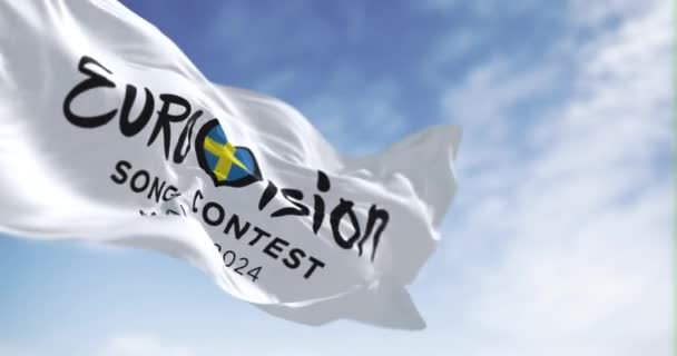 Malmo October 2023 Eurovision Song Contest 2024 Flag Waving Clear — 图库视频影像