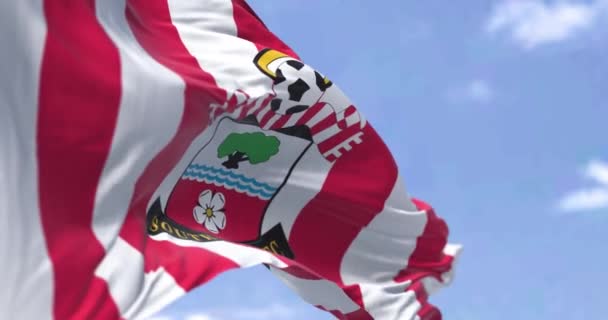 Southampton October 2023 Close Southampton Football Club Flag Waving Clear — Stock Video