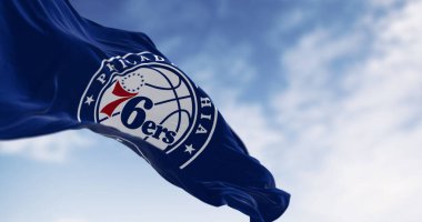 New York, ABD, 10 Eylül 2023 Brooklyn Nets açık bir günde el sallıyor. Amerikan profesyonel basketbol takımı, Doğu Konferansı Atlantik Bölümü. Resimli 3d illüstrasyon oluşturucu