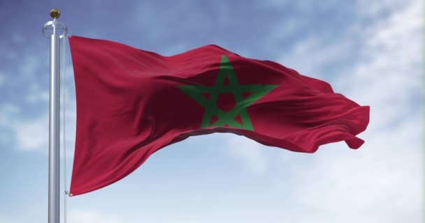 Крупним Планом Марокканський Національний Прапор Махав Вітром Червоний Прапор Зеленою — стокове відео