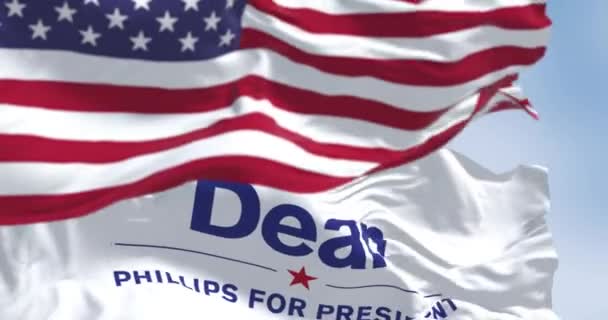 Excelsior Oct 2023 Σημαία Προεκλογικής Εκστρατείας Dean Phillips Και Αμερικανική — Αρχείο Βίντεο
