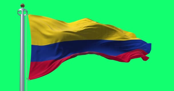 Colombia Nationale Vlag Zwaaien Geïsoleerd Een Groene Achtergrond Horizontale Tricolor — Stockvideo