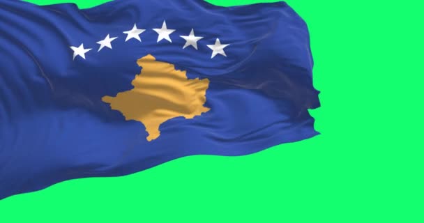Státní Vlajka Kosova Vlnící Izolovaně Zeleném Pozadí Modrá Žlutou Mapou — Stock video