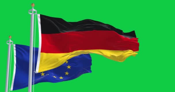 Banderas Alemania Unión Europea Ondeando Aisladas Sobre Fondo Verde Animación — Vídeos de Stock
