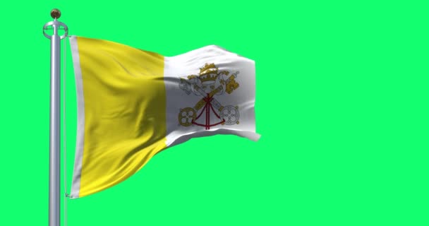 Σημαία Του Βατικανού Κυματίζει Στην Πράσινη Οθόνη Κάθετη Δίχρωμη Χρυσή — Αρχείο Βίντεο