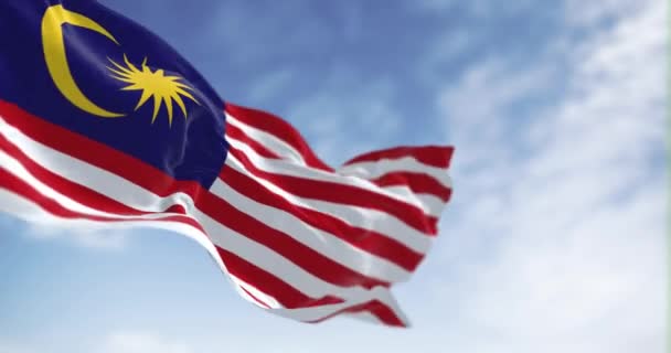 Bandeira Nacional Malásia Acenando Vento Dia Claro Malásia Estado Federal — Vídeo de Stock