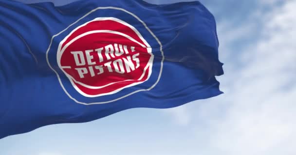 Detroit États Unis Septembre 2023 Drapeau Des Pistons Detroit Agitant — Video
