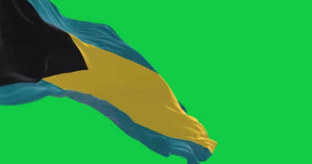 Bendera Nasional Bahama Melambai Layar Hijau Segitiga Hitam Pada Kerekan — Stok Video