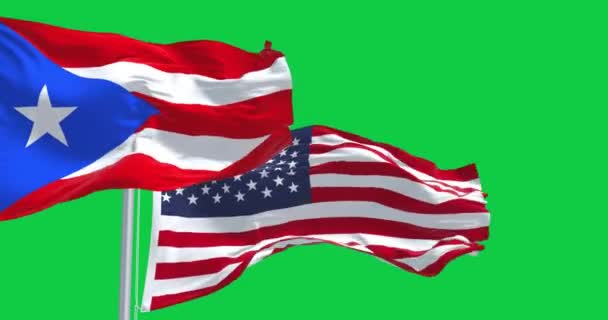 Bandiera Porto Rico Sventola Con Bandiera Degli Stati Uniti Sullo — Video Stock