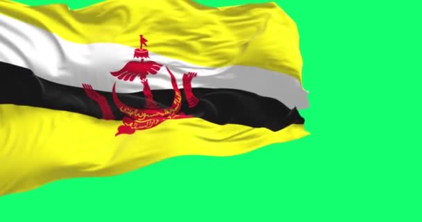 Εθνική Σημαία Του Μπρουνέι Κυματίζει Στον Άνεμο Στην Πράσινη Οθόνη — Αρχείο Βίντεο