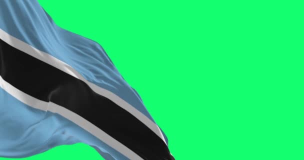 博茨瓦纳国旗在绿色屏幕上飘扬 中心为浅蓝色 有水平的黑白条纹 无缝3D渲染动画 慢动作回圈4K — 图库视频影像