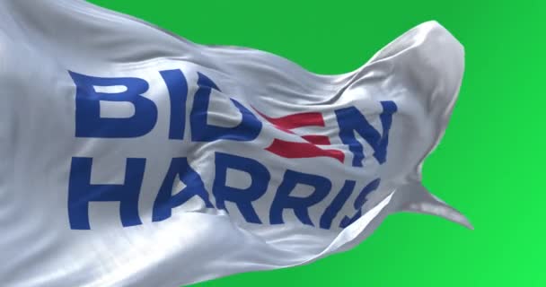 2023年10月22日 美国华盛顿特区 拜登哈里斯2024年总统竞选旗在绿色屏幕上飘扬 无缝3D渲染动画 慢动作回圈4K — 图库视频影像