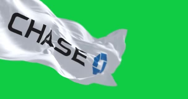 New York Usa Okt 2023 Närbild Chase Bank Flagga Viftar — Stockvideo
