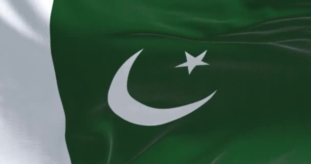 巴基斯坦国旗摇曳的特写 悬挂着白色的带子 白色的新月和五角星 无缝3D渲染动画 慢动作回圈有选择的重点 飘扬的旗帜 — 图库视频影像