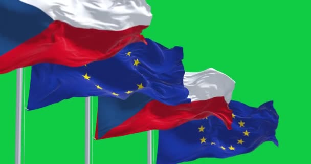 Steagurile Portugaliei Fluturând Steagurile Uniunii Europene Ecranul Verde Democrație Politică — Videoclip de stoc