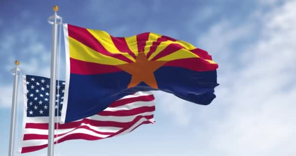 Banderas Arizona Estados Unidos Ondeando Viento Día Despejado Arizona Estado — Vídeos de Stock