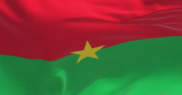 Крупный План Размахивания Государственным Флагом Буркина Фасо Две Равные Горизонтальные — стоковое видео