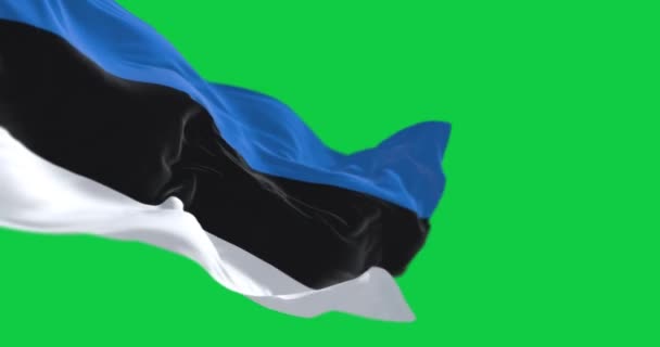 Государственный Флаг Эстонии Размахивающий Ветром Зеленом Экране Бесшовная Анимация Хрома — стоковое видео